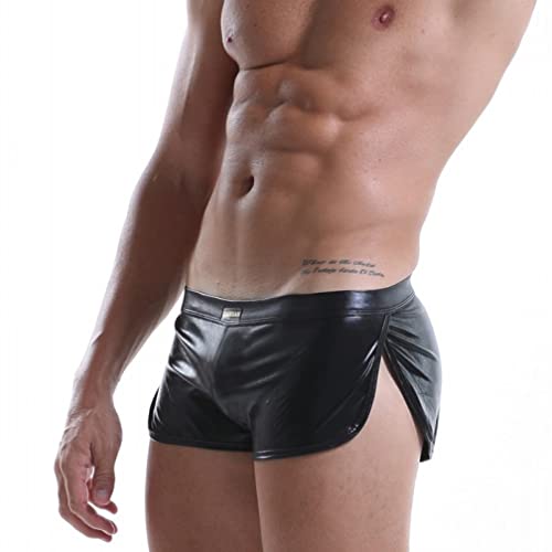 Jungerhouse Herren Boxershorts Wetlook Boxer Lackleder Shorts Glänzend Männer Badehose Boxer Brief Sexy Boxershorts Hose Glanz Look Kunstleder Unterhose Herren Bulge Pouch Unterwäsche (S,Schwarz) von Jungerhouse