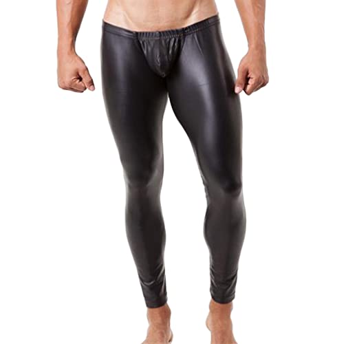 Jungerhouse Herren Latex Leggings Reizvoll Wetlook Strumpfhose Leder Optik Metallic Glanz Lederhose Lack-Latex-Optik PVC Kunstleder Hose Sexy Clubwear Slim Pants (L,Schwarz) von Jungerhouse