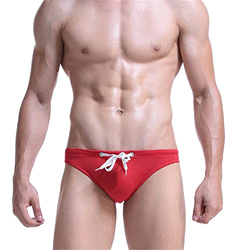 Jungerhouse Sport Herren Mini Brief Bikini Badeanzug Herren Badeslip Kurz Eng String Männer Tanga Schwimmhose Abnehmbares Pad Freizeit Kurze Badehose Slip Dessous (L,rot) von Jungerhouse