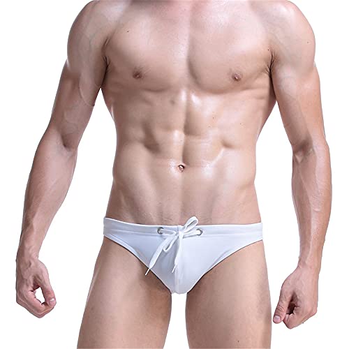 Jungerhouse Sport Herren Mini Brief Bikini Badeanzug Herren Badeslip Kurz Eng String Männer Tanga Schwimmhose Abnehmbares Pad Freizeit Kurze Badehose Slip Dessous (M,weiß) von Jungerhouse