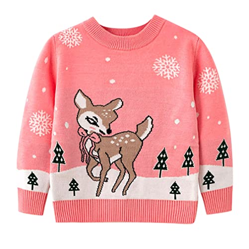 Kinder Mädchen Jungen Weihnachtspullover Strickjacken Sweatshirt Casual Jumper Gestrickt Strickpullover Winter Langarm Sweater Winterpullover Langarmshirt Pullis (Für 120cm(4-5 Jahre),SZ3145-Rosa) von Jungerhouse