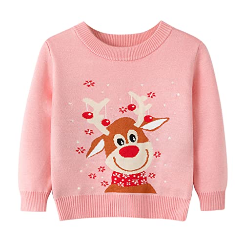 Kinder Mädchen Jungen Weihnachtspullover Strickjacken Sweatshirt Casual Jumper Gestrickt Strickpullover Winter Langarm Sweater Winterpullover Langarmshirt Pullis (Für 140cm(6-7 Jahre),SZ3122-Rosa) von Jungerhouse