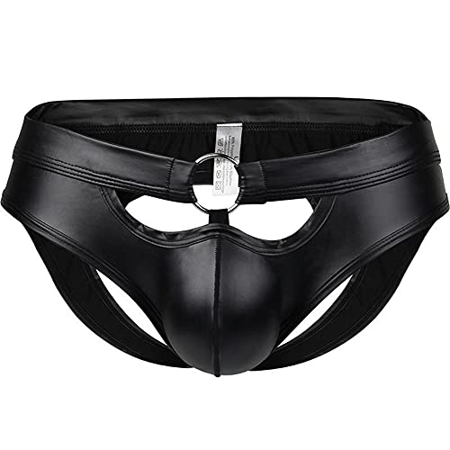 Sexy Herren Leder Slip G-String Wetlook Kunstleder Unterwäsche Unterhose Low Rise Ouvert Slip String Offener Hintern Kunstleder Mini Hose Pants Offen Erotik Sexy Jockstrap Männer (M) von Jungerhouse