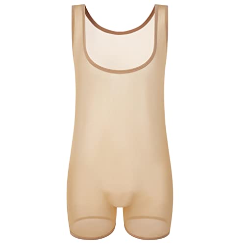 Unisex Damen Herren Body Bodysuit Durchsichtig Netzbody Overall Ouvert Stringbody Mesh Jumpsuit Unterhemd Körperformung Unterwäsche Männer Unterwäsche Fischnetz Dessous Clubwear (XL,Beige) von Jungerhouse