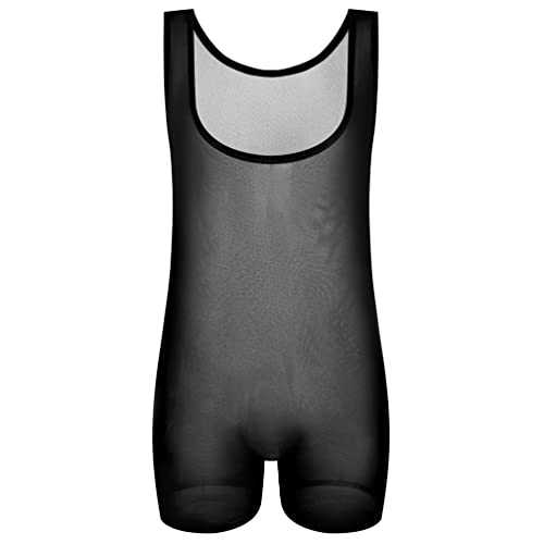 Unisex Damen Herren Body Bodysuit Durchsichtig Netzbody Overall Ouvert Stringbody Mesh Jumpsuit Unterhemd Körperformung Unterwäsche Männer Unterwäsche Fischnetz Dessous Clubwear (XL,Schwarz) von Jungerhouse