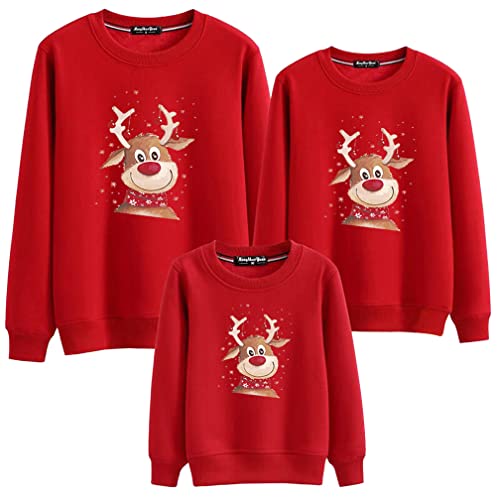 Weihnachtspullover Familie Set Pullover Pulli Rentier Muster Bluse Top Sweater Weihnachtspullis Sweatshirt Xmas Pulli Mama Papa Kinder Baby Winterpullover (Dad-XL,Rot) von Jungerhouse