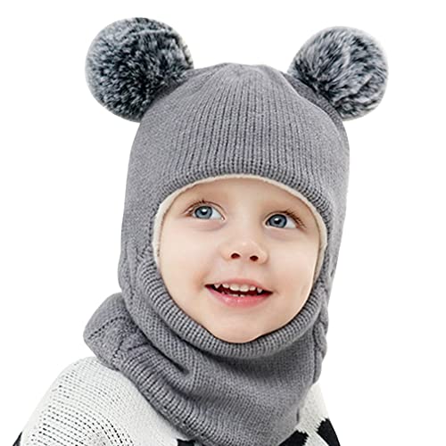 Wintermütze Baby Schlupfmütze mit Bommel Warm Niedlich Strickmütze Schalmütze Balaclava Mütze Beanie Sturmhaube Babymütze (Einheitsgröße,Grau) von Jungerhouse