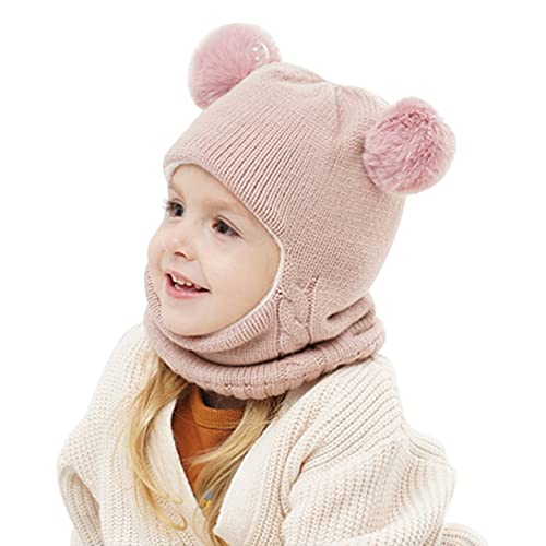 Wintermütze Baby Schlupfmütze mit Bommel Warm Niedlich Strickmütze Schalmütze Balaclava Mütze Beanie Sturmhaube Babymütze (Einheitsgröße,Rosa) von Jungerhouse