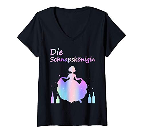 Damen Die Schnapskönigin JGA Alkohol Königin Frauen Party Geschenk T-Shirt mit V-Ausschnitt von Jungesellinnenabschied Prinzessin Wein Sekt Vodka