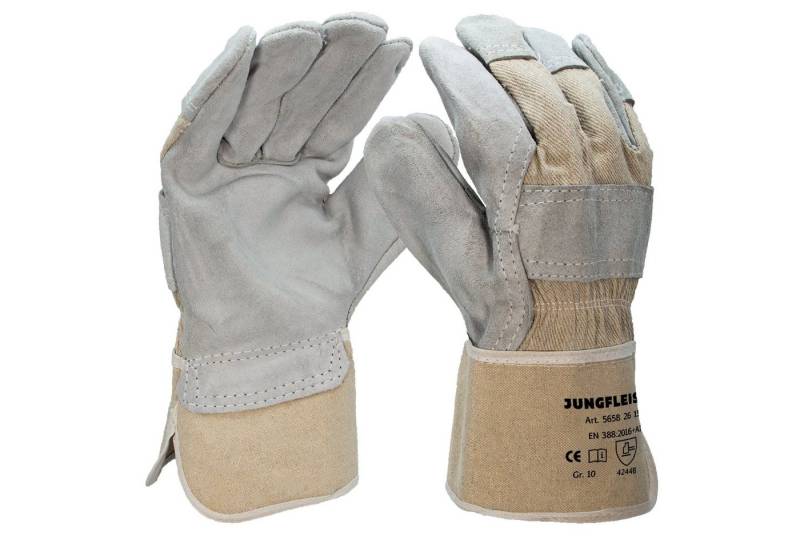 Jungfleisch Arbeitshandschuhe Montage-Handschuhe EN 388 (20-St) Rindkernspaltleder Handschuhe für Bauarbeiten, Montage, Garten von Jungfleisch