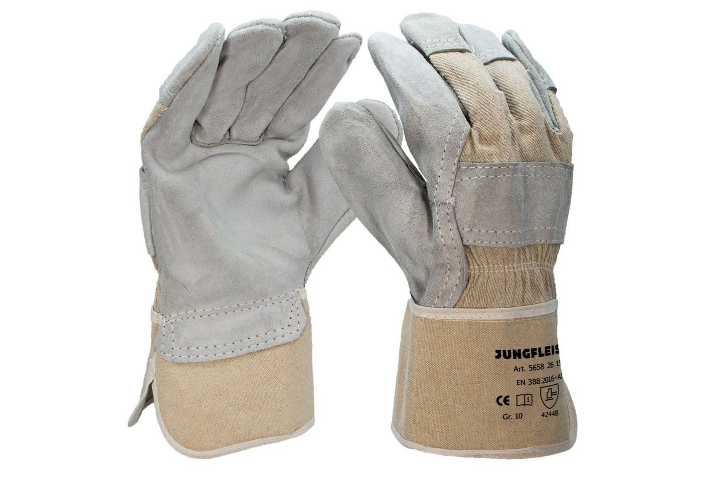 Jungfleisch Arbeitshandschuhe Montage-Handschuhe EN 388 (5-St) Rindkernspaltleder Handschuhe für Bauarbeiten, Montage, Garten von Jungfleisch