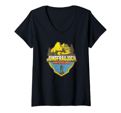 Damen Schweiz Jungfraujoch Souvenir/Jungfraujoch T-Shirt mit V-Ausschnitt von Jungfraujoch Switzerland Souvenir Store