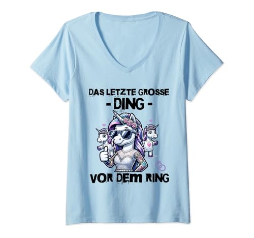 Damen JGA Team Braut Junggesellinnenabschied Poltern Frauen T-Shirt mit V-Ausschnitt Damen JGA Team Braut Junggesellinnenabschied Poltern Frauen T-Shirt mit V-Ausschnitt von Junggesellenabschied Einhorn Outfit Polter Damen