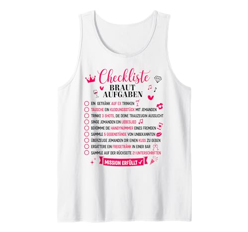 Checkliste Braut Aufgaben Junggesellenabschied Frauen JGA Tank Top Checkliste Braut Aufgaben Junggesellenabschied Frauen JGA Tank Top von Junggesellenabschied Frauen Braut Shop