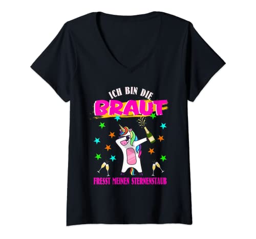 Damen Ich bin die Braut JGA Junggesellinnenabschied Poltern T-Shirt mit V-Ausschnitt Damen Ich bin die Braut JGA Junggesellinnenabschied Poltern T-Shirt mit V-Ausschnitt von Junggesellenabschied Frauen Kostüm & Polter Shirts