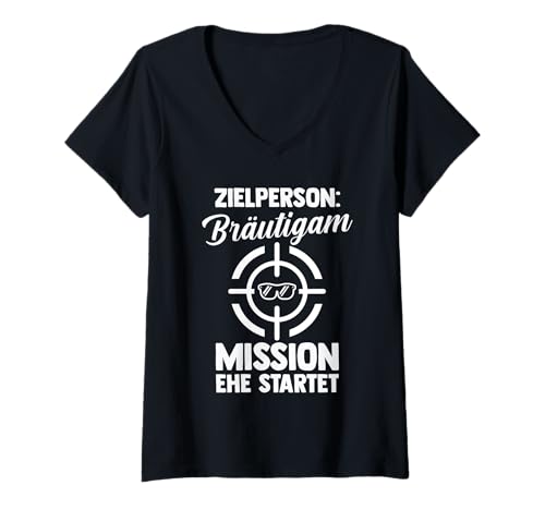 Damen JGA Team Bräutigam Junggesellenabschied T-Shirt mit V-Ausschnitt von Junggesellenabschied Gruppe Poltern