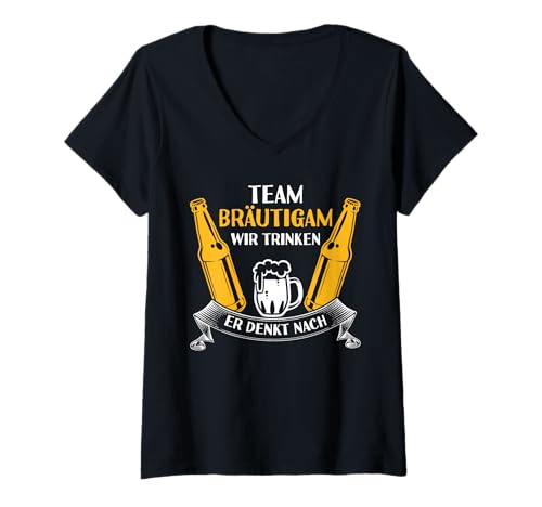 Damen JGA Team Bräutigam Junggesellenabschied T-Shirt mit V-Ausschnitt Damen JGA Team Bräutigam Junggesellenabschied T-Shirt mit V-Ausschnitt von Junggesellenabschied Gruppe Poltern