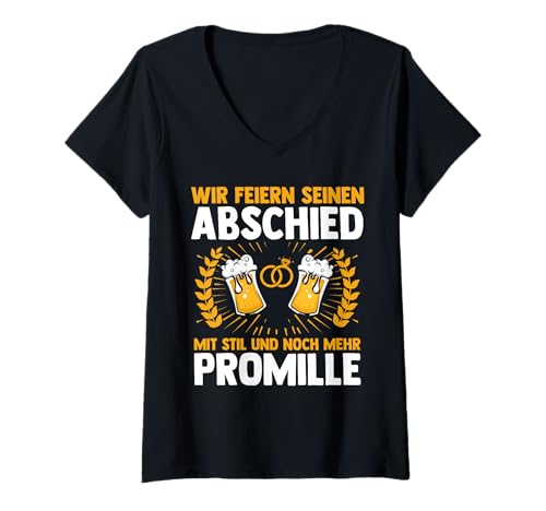 Damen JGA Team Bräutigam Junggesellenabschied T-Shirt mit V-Ausschnitt von Junggesellenabschied Gruppe Poltern