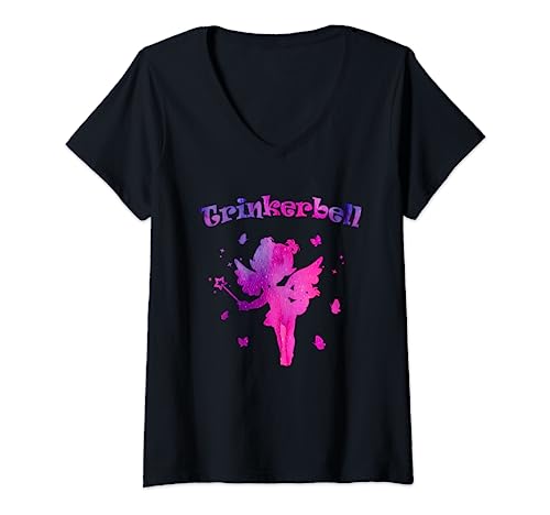 Damen Trinkerbell Fee JGA T-Shirt mit V-Ausschnitt Damen Trinkerbell Fee JGA T-Shirt mit V-Ausschnitt von Junggesellenabschied JGA Party Hochzeit Geschenk