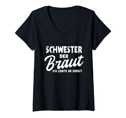 Damen Schwester der Braut Hochzeit Trauzeuge Heirat T-Shirt mit V-Ausschnitt von Junggesellenabschied lustige Hochzeitsgeschenke