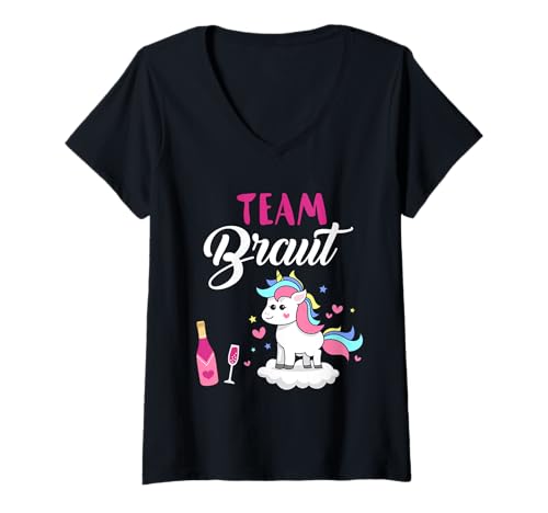 Damen Team Braut Einhorn Outfit JGA Party Design Mädels Urlaub T-Shirt mit V-Ausschnitt von Junggesellin Abschied Hochzeit Outfits Geschenke