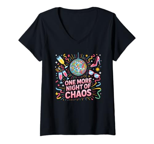 Damen One More Night of Chaos Junggesellinnenabschied Chaos T-Shirt mit V-Ausschnitt Damen One More Night of Chaos Junggesellinnenabschied Chaos T-Shirt mit V-Ausschnitt von Junggesellinnenabschied Chaos Nacht Mädels Party