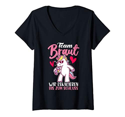 Damen Team Braut Einhorn T-Shirt mit V-Ausschnitt Damen Team Braut Einhorn T-Shirt mit V-Ausschnitt von Junggesellinnenabschied Frauen Einhorn Outfits