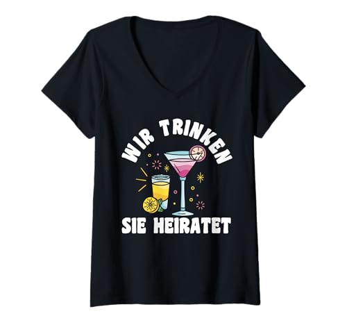 Damen JGA Team Braut Junggesellinnenabschied T-Shirt mit V-Ausschnitt von Junggesellinnenabschied Gruppe Poltern