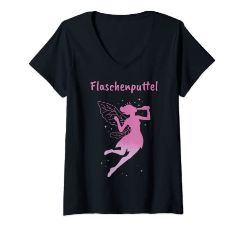 Damen Flaschenputtel T-Shirt mit V-Ausschnitt Damen Flaschenputtel T-Shirt mit V-Ausschnitt von Junggesellinnenabschied JGA Hochzeit Party