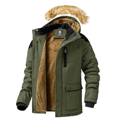 Junggley Herren-Winterjacke, Berg, winddicht, Wandern, mit Kapuze, warm, mehrere Taschen, Grün (Army Green), M von Junggley