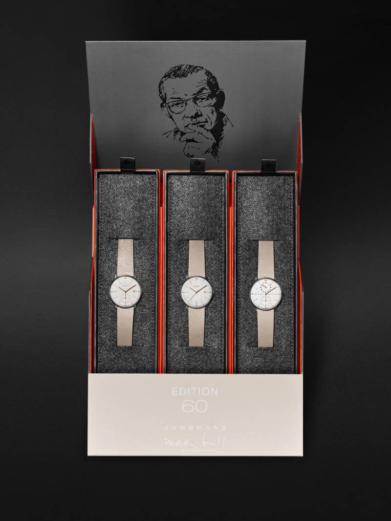 Junghans - Max Bill Edition Set 60 Automatic 38mm Stainless Steel and Textured-Leather Watch Set, Ref. No. 27/4109.00 - Men - White von Junghans