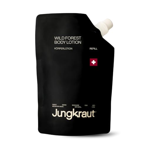 JUNGKRAUT Wild Forest Body Lotion Nachfüllbeutel 300ml, stärkende und pflegende Körperlotion für Männer, intensive Feuchtigkeit, ultraleicht - nicht fettend, Swiss made, 100% natürlich von Jungkraut