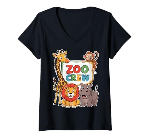 Damen Zoo Crew Wildlife Safari Tiere Giraffe AFFE Löwe Nilpferd T-Shirt mit V-Ausschnitt Damen Zoo Crew Wildlife Safari Tiere Giraffe AFFE Löwe Nilpferd T-Shirt mit V-Ausschnitt von Jungle Animals Zoo Crew Gifts Co.
