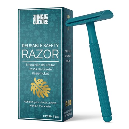 Jungle Culture® Rasierhobel Metall für Damen & Herren | Plastikfrei Eco Rasierer | Nassrasierer Umweltfreundlich & Nachhaltig | Zero Waste Safety Razor (Aqua Grün) von Jungle Culture