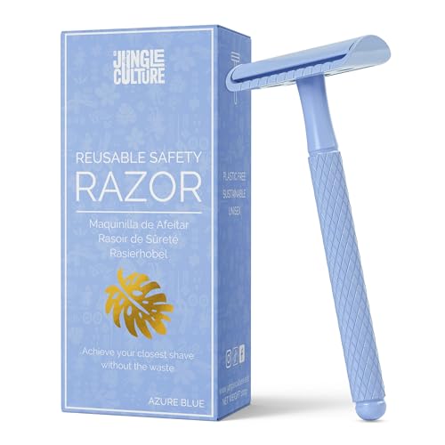 Jungle Culture® Rasierhobel Metall für Damen & Herren | Plastikfrei Eco Rasierer | Nassrasierer Umweltfreundlich & Nachhaltig | Zero Waste Safety Razor (Blau) von Jungle Culture