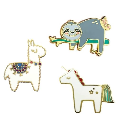 3er Ansteck-Pin-Set: Faultier, Einhorn und Alpaka | Kleine Geschenke für Mädchen | Schmuck Geschenkidee | Lustige, witzige Anstecker-Broschen für Kinder von Jungle Empire