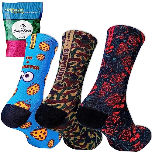 Jungle Socks, 3er Pack Fun Sportsocken für Crossfit, Fitnessstudio, Radfahren, Laufen, Paddle-Tennis, Gewichtheben, Trekking. Bequem, widerstandsfähig und nahtlos. Entworfen in Europa. von Jungle Socks