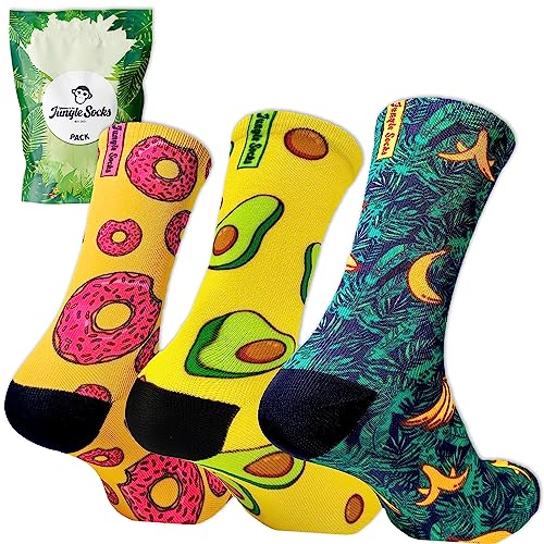 Jungle Socks, 3er Pack Fun Sportsocken für Crossfit, Fitnessstudio, Radfahren, Laufen, Paddle-Tennis, Gewichtheben, Trekking. Bequem, widerstandsfähig und nahtlos. Entworfen in Europa. von Jungle Socks