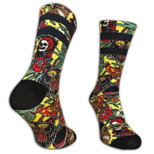 Jungle Socks Lustige Bunte Lange Sportsocken für Männer und Frauen für CrossFit, Radfahren, Straße, Wandern, Laufen, Fitnessstudio - Lange Radsocken, MTB, Radsocken, Rennrad. von Jungle Socks