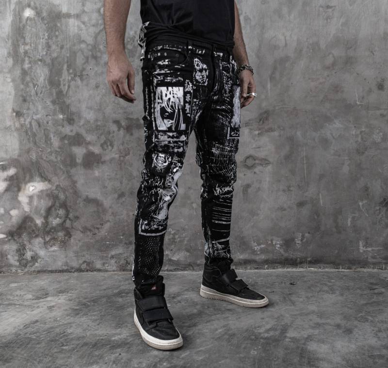 Art City 8 Schwarz-Weiß-Punk-Jeans I Limited Edition 1 Von Punk Rock Goth Emo Metal Cyberpunk von JungleTribe
