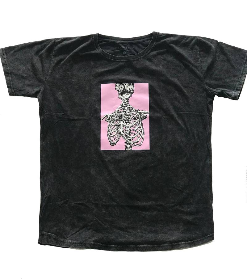 Das Grässliche Rosa Distressed Unisex Boxy Skeleton T-Shirt von JungleTribe