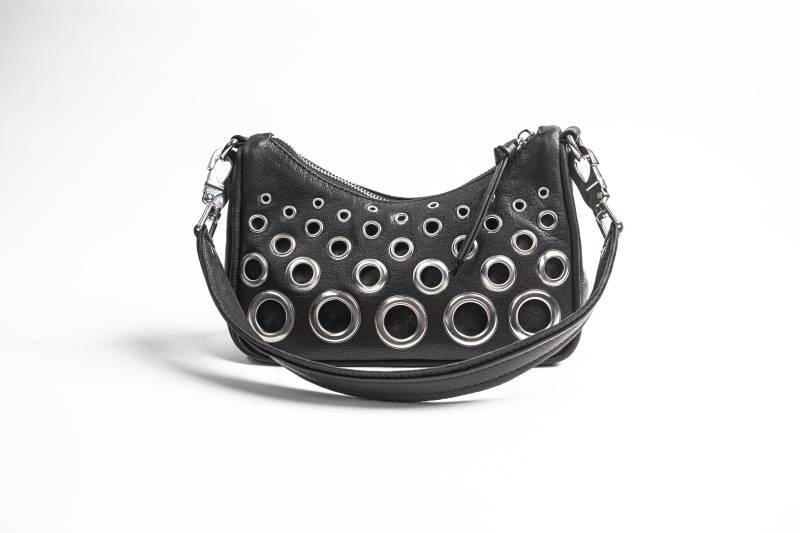 Grommet Rebel Schwarze Leder Geldbörse Mini Tasche , Kleine 90Er Jahre von JungleTribe