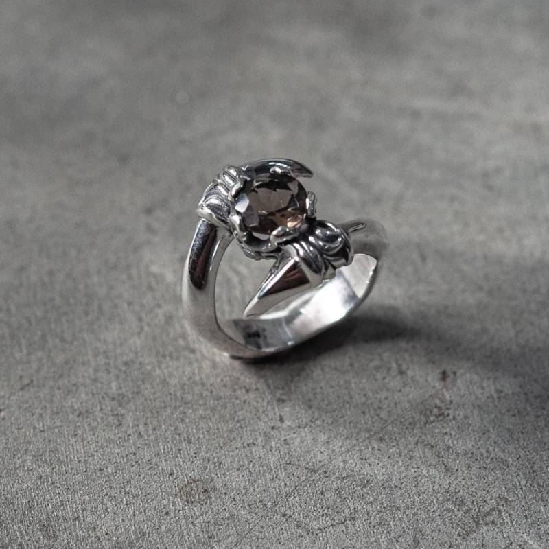 Rauchquarz Gothic Kralle Spike Ring Mit 925 Sterling Silber Band von JungleTribe