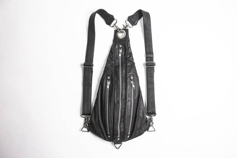Tri Zipper Schwarz Leder Und Silber Rucksack Utensilo Pack Hip Bag von JungleTribe
