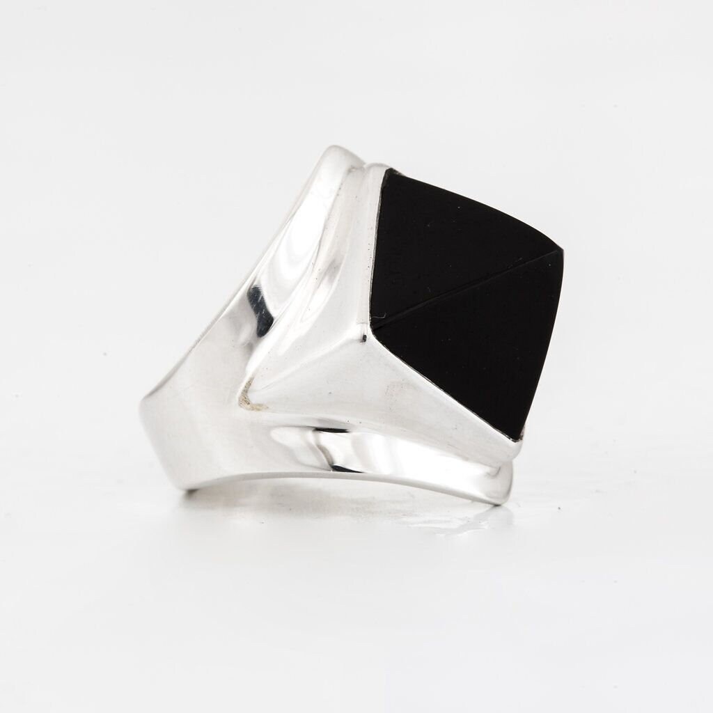 Schwarze Onyx Pyramide Magie Sterling Silber Ring, Massive Silberring Für Männer, Silberringe Frauen von JungleTribeJewelry