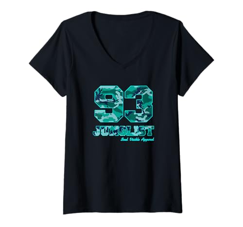 Damen 93 Junglist Camo Drum & Bass 1993 T-Shirt mit V-Ausschnitt Damen 93 Junglist Camo Drum & Bass 1993 T-Shirt mit V-Ausschnitt von Junglist Jungle Music Lovers
