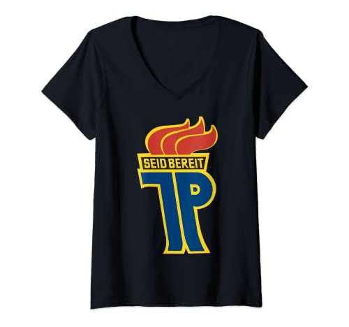 Damen DDR Pionier Ostalgie T-Shirt mit V-Ausschnitt von Jungpionier Pioniere Ossi Geschenkidee