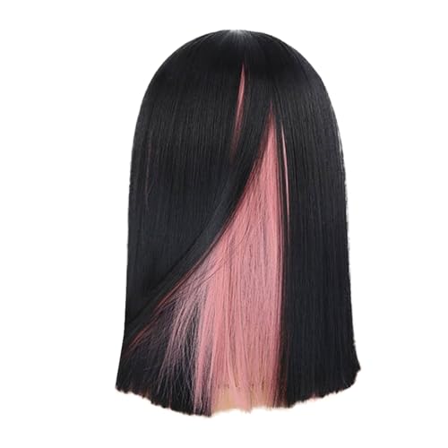 Afrikanische Damen Haar-Sets gewellte Locken Perücke Mittelteil schulterlang buntes Haar Pfau Wimpern (Pink, One Size) von Junhasgood