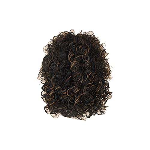 Afrikanisches kurzes lockiges Haar Kleines lockiges Haar Schwarze Perücke Haarset Rosennetzmechanismus Faserperücke Kostüm Mädchen Mit Perücke (7-C, One Size) von Junhasgood
