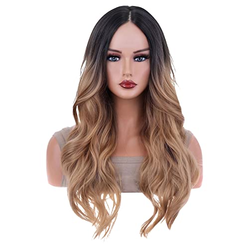 Blond Perücke für Frauen Natürliches Perücke ohne, Damen, mittellanges, lockiges Haar, schwarz, mit Farbverlauf, Faser, Full-Top-Perücke Kunsthaar Mix Farbe Party Cosplay (g-Brown, One Size) von Junhasgood